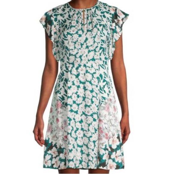 Rebecca Taylor Serene Floral Silk-Blend Palm Combo Flutter Sleeves Flowy Dress 8 - Picture 1 of 9
